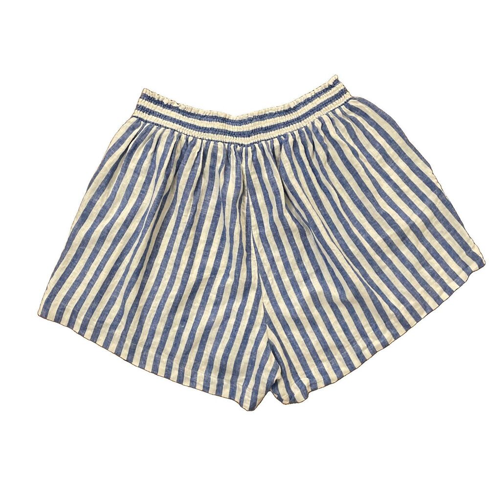 Ava & Viv Women’s 2X Linen Blend Shorts Blue White Pull-On Casual